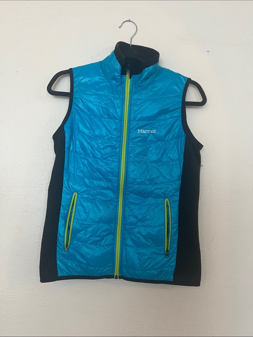 Marmot Turquoise Quilted Vest with Lime Accents